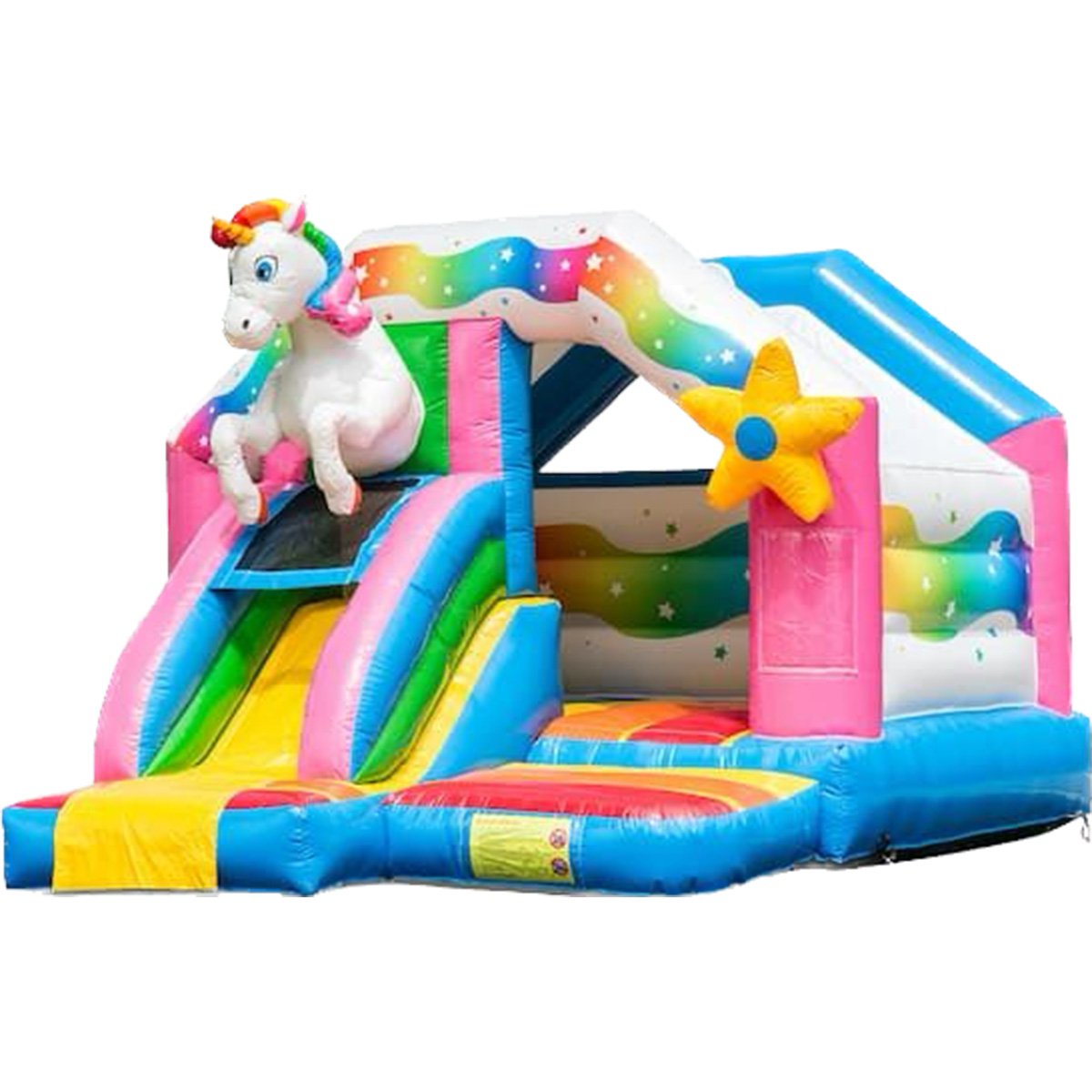 Springkussen: Unicorn met Glijbaan (5.0m x 4.0m x 3.3m)