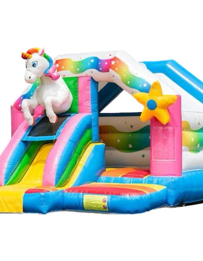 Springkussen: Unicorn met Glijbaan (5.0m x 4.0m x 3.3m)